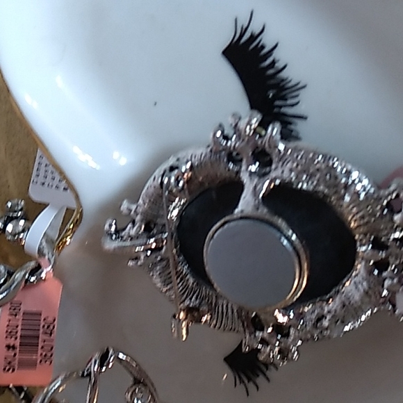 Blue Cameo Austrian Crystal Cuff Bracelet Magnet Pin Necklace Broach Silver - Picture 9 of 9